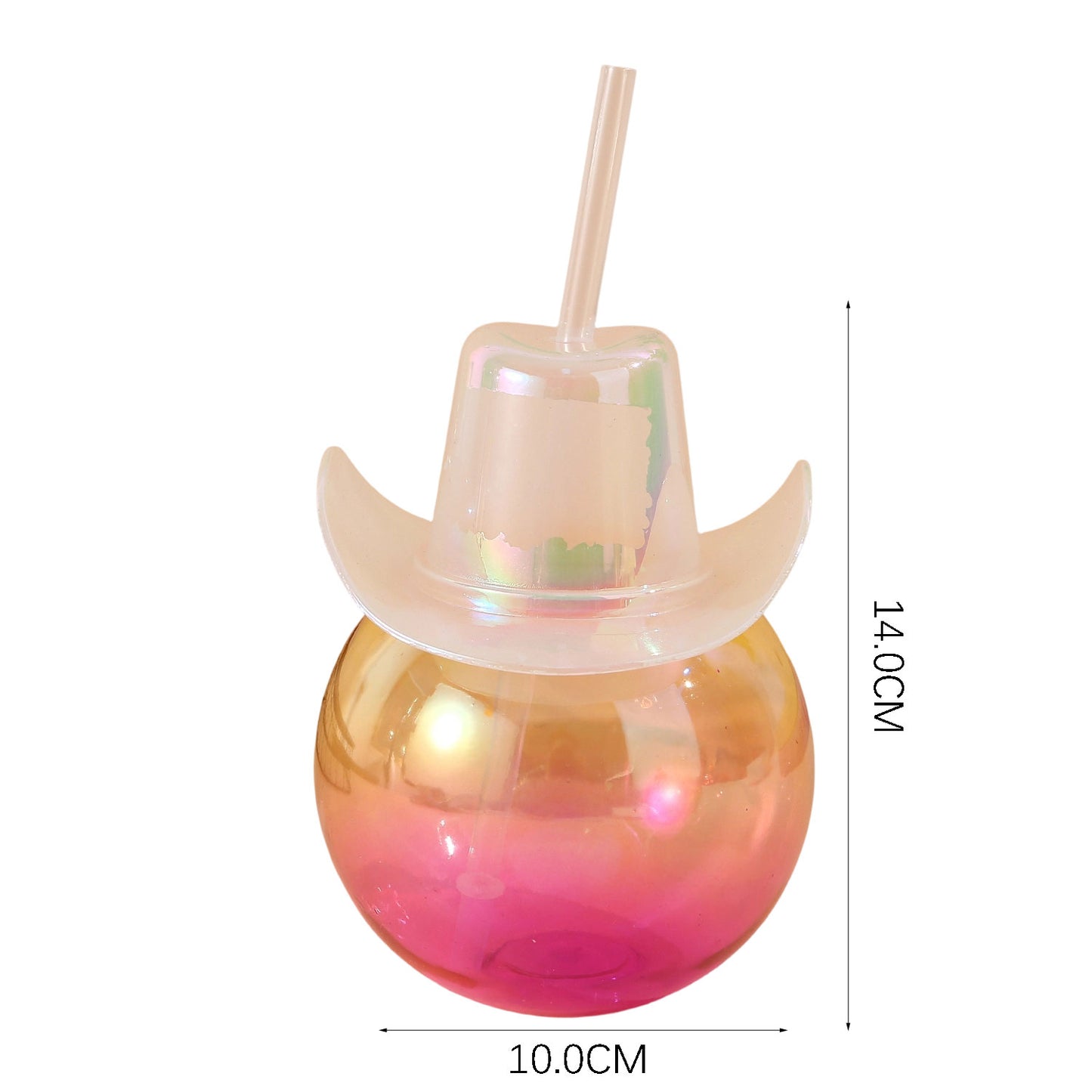 Novelty Cowboy Hat Sphere Plastic Straw Cup 450-500ML, Reusable Round Ball Drink Tumbler For Western Themed Party
