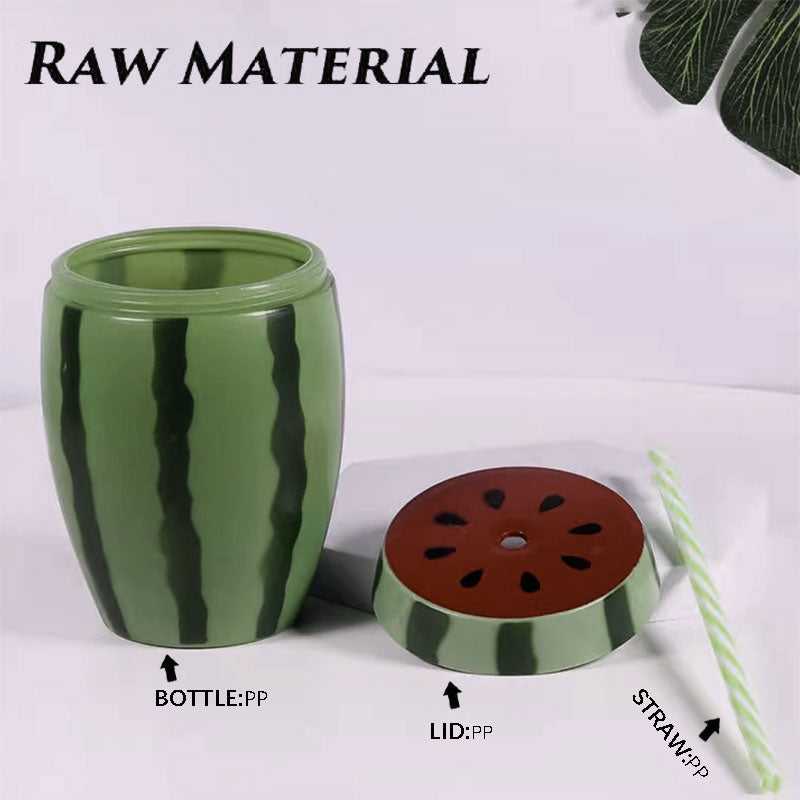 Watermelon Shape Plastic Straw Cup 600-700ML PET PP Summer Fruit Novelty Drinking Tumbler Custom Logo Party Juice Cup