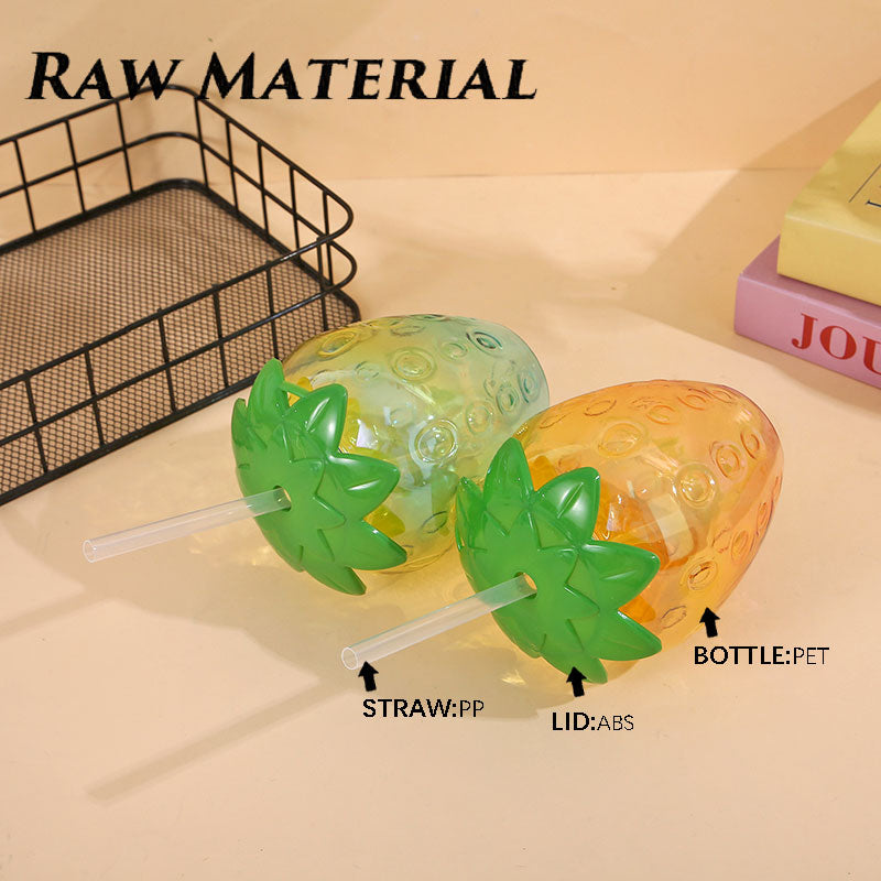 Novelty Pineapple Shaped Plastic Straw Cup 450-500ML, Reusable Fruit Drink Tumbler for Pool Tropical Party