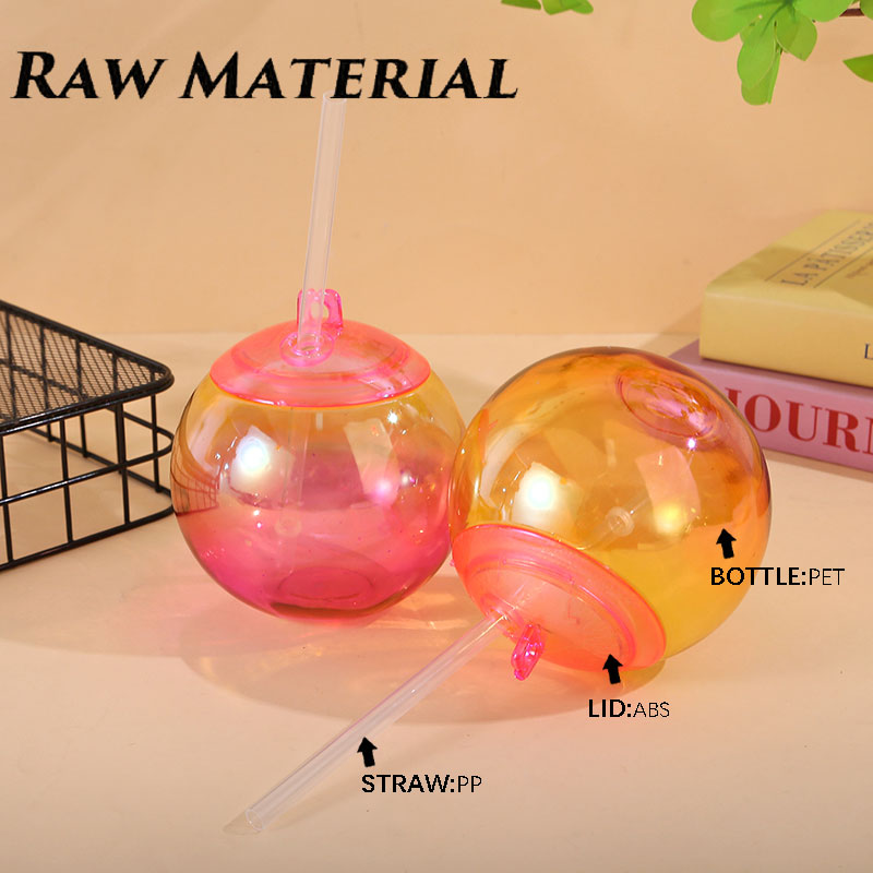 500ML Round Ball Plastic Straw Cup, Novelty Sphere Drink Tumbler For Party