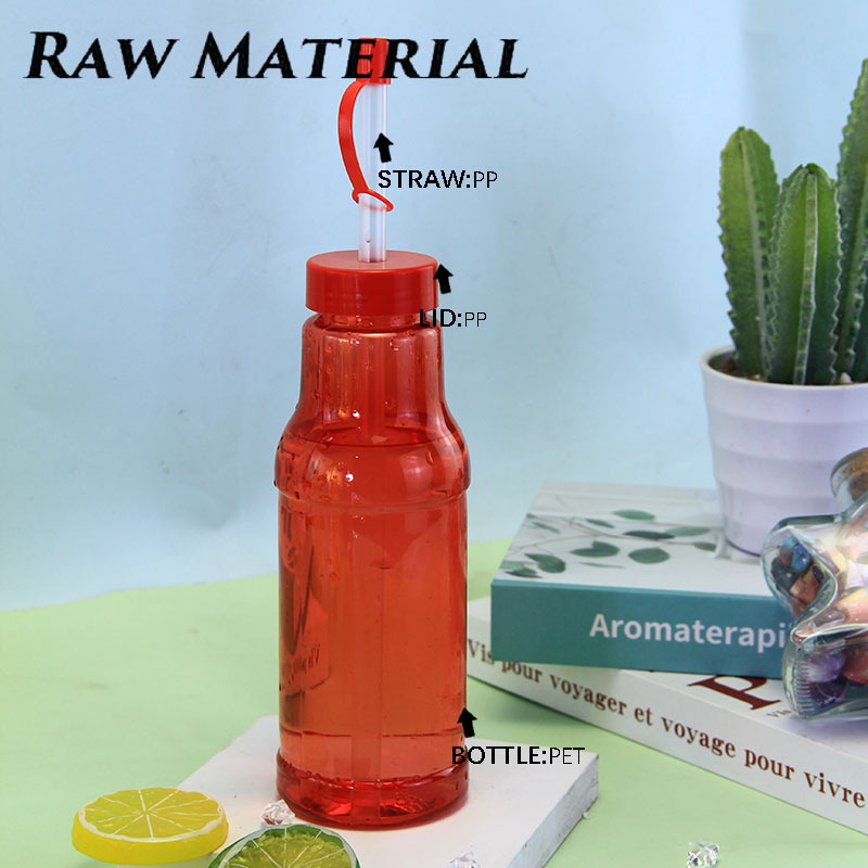 500ML Transparent PET Plastic Straw Bottle Reusable Custom Logo Water Tumbler Portable Juice Drinking Cup