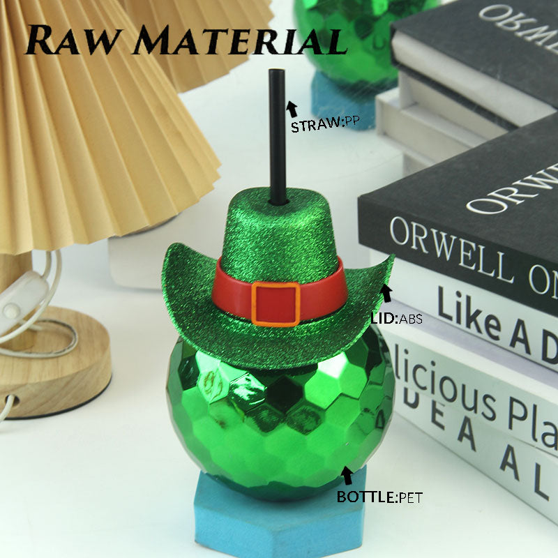 450-500ML Cowboy Hat Disco Ball Straw Cup PET Plastic Custom Logo Party Drinking Tumbler