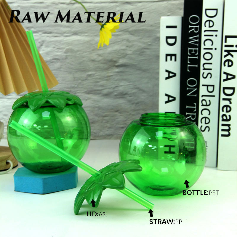 500ML Transparent Fruit Shape PET Straw Cup Reusable Custom Logo Plastic Party Juice Tumbler
