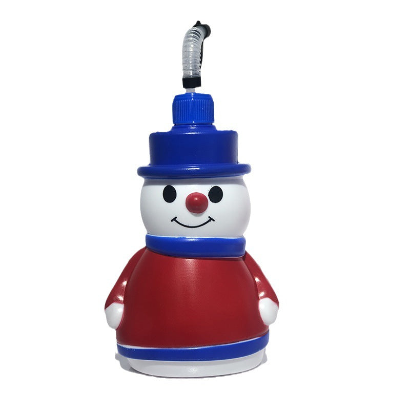 Christmas Character Straw Cup 3D Santa Snowman Reindeer Plastic Drink Tumbler With Lanyard Reusable Holiday Party Cup For Kids Xmas Gift