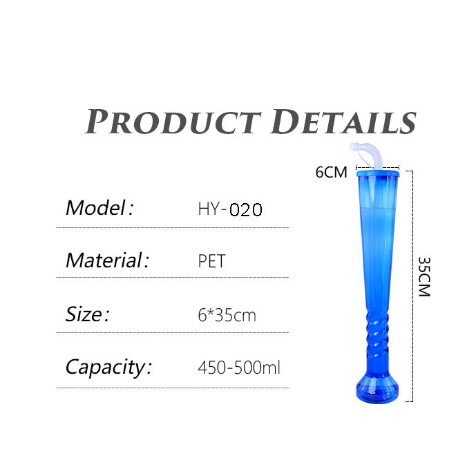 500ml Spiral Tall Yard Cup Plastic Tumbler With Straw Custom Print For Party Bar