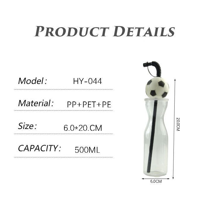 Novelty Football Soccer Ball Topper Plastic Straw Bottle 500ML, Reusable Sports Water Tumbler For Fan Events