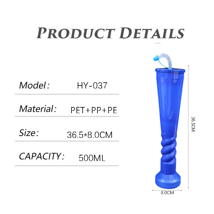 1000ML Twisted Spiral Stem Plastic Yard Cup Custom Logo PP PE Tall Party Tumbler With Straw Custom Color Wholesale