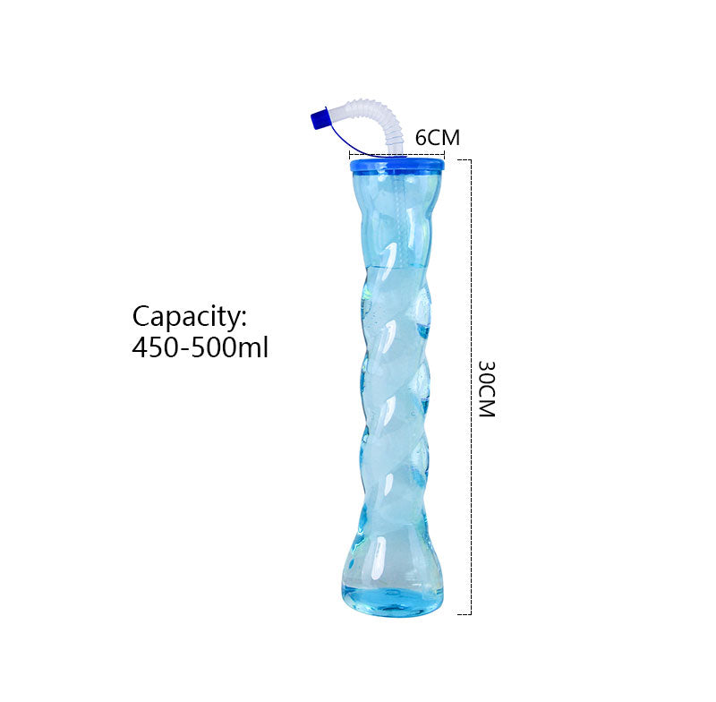 450-500ml Twisted Tall Plastic Straw Cup 30×6cm PET Party Juice Drinking Bottle