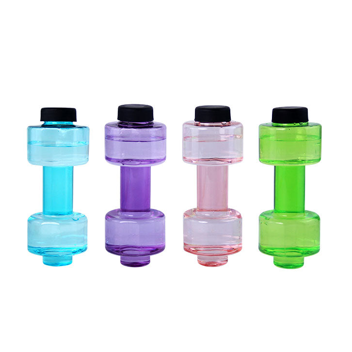 Wholesale Dumbbell Shaped Sports Water Bottle 450-500ML Custom Logo PET Plastic Gym Workout Hydration Bottle Custom Printing For Fitness Store Bulk Supply