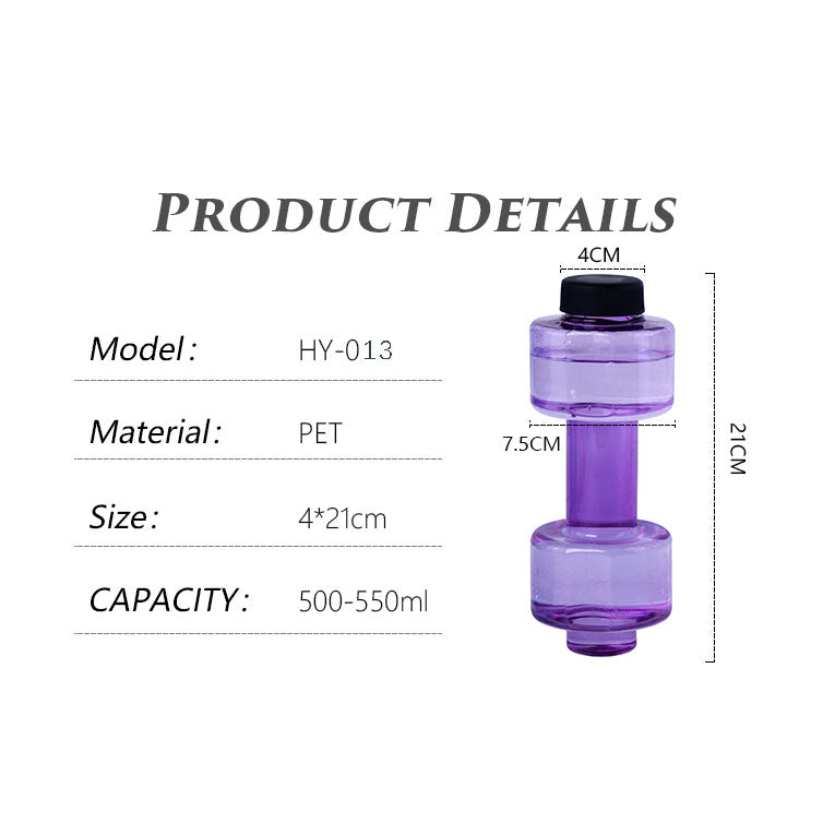 Wholesale Dumbbell Shaped Sports Water Bottle 450-500ML Custom Logo PET Plastic Gym Workout Hydration Bottle Custom Printing For Fitness Store Bulk Supply