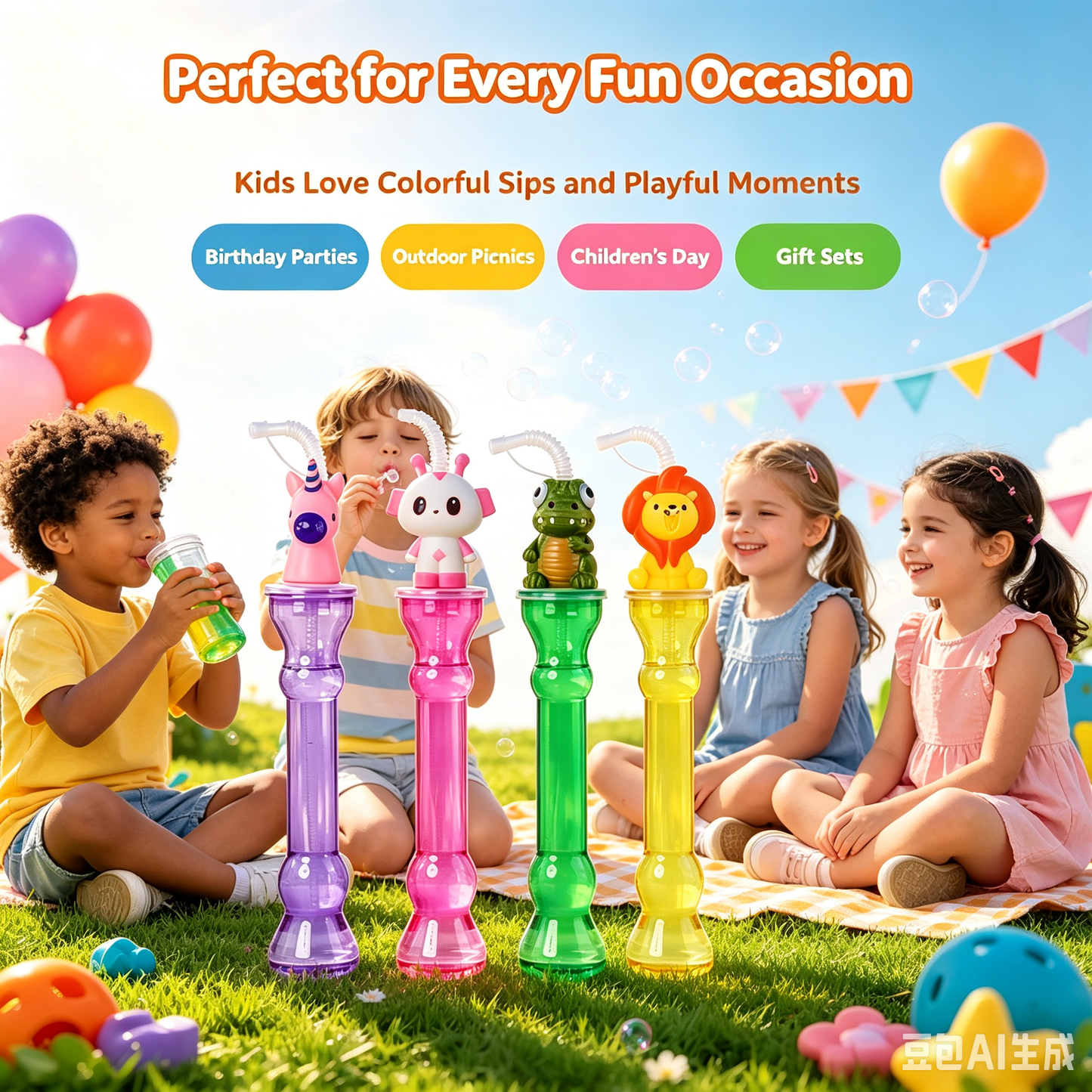 Cartoon Animal Head Straw Cup 350ml PET Tall Plastic Tumbler Kids Summer Party Novelty Drink Cup Custom Logo Wholesale