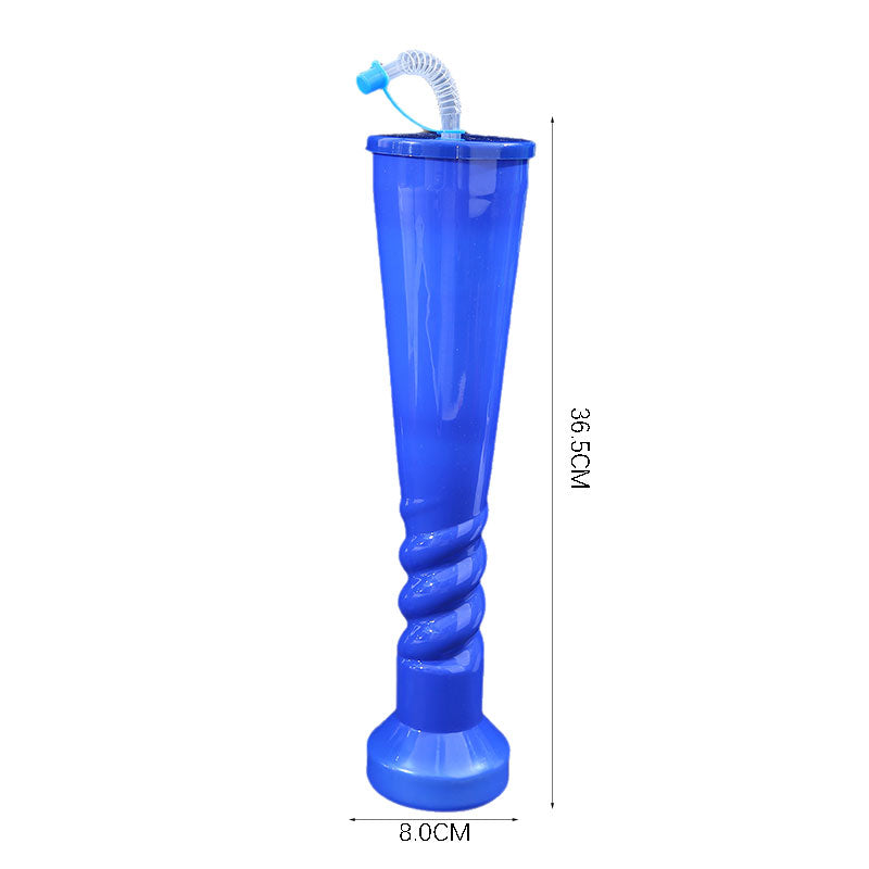 1000ML Twisted Spiral Stem Plastic Yard Cup Custom Logo PP PE Tall Party Tumbler With Straw Custom Color Wholesale