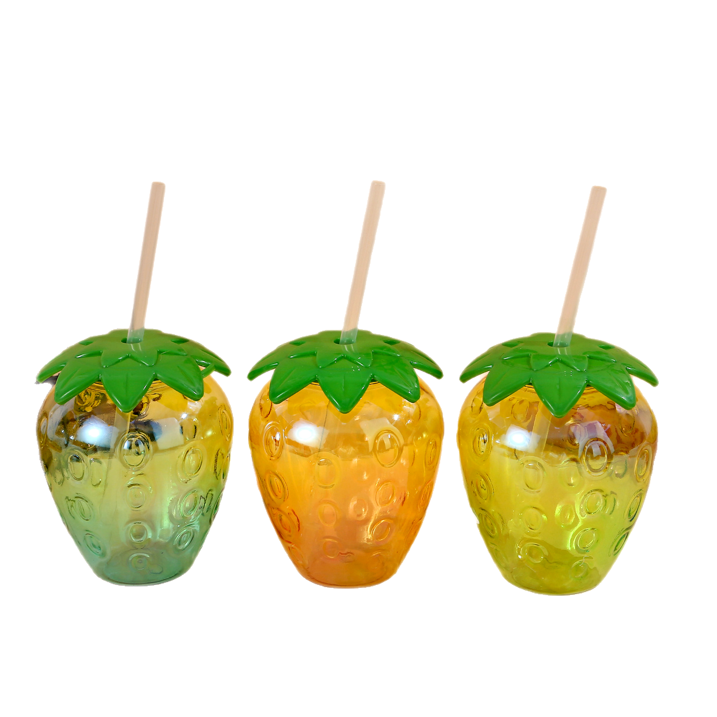 Novelty Pineapple Shaped Plastic Straw Cup 450-500ML, Reusable Fruit Drink Tumbler for Pool Tropical Party