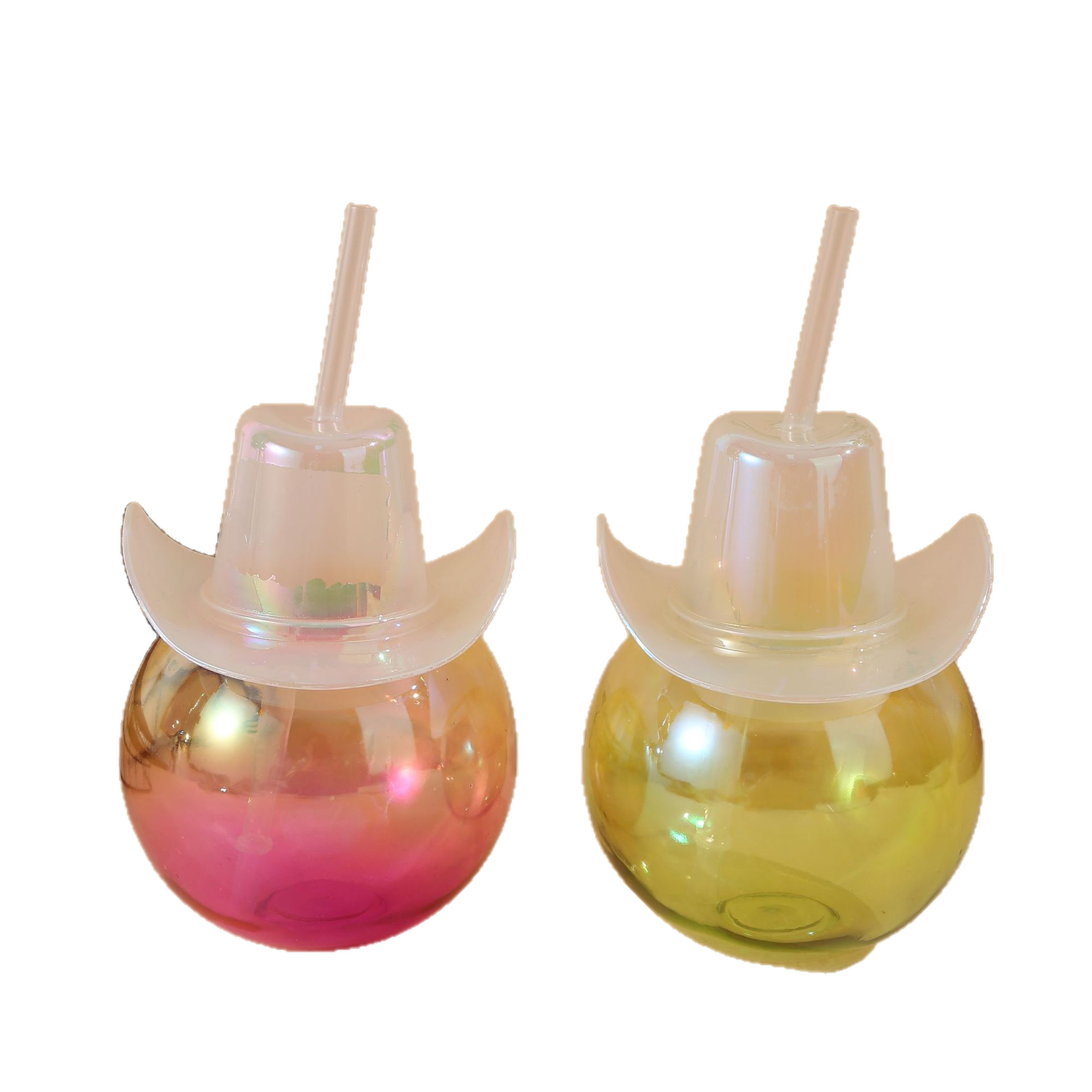 Novelty Cowboy Hat Sphere Plastic Straw Cup 450-500ML, Reusable Round Ball Drink Tumbler For Western Themed Party