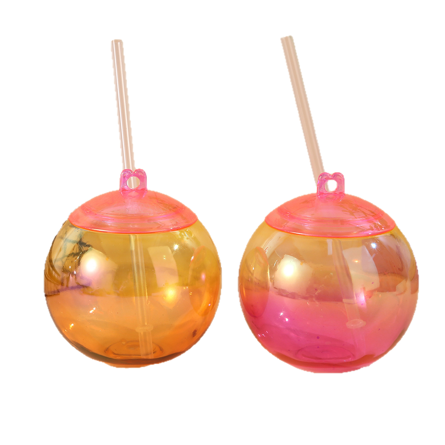 500ML Round Ball Plastic Straw Cup, Novelty Sphere Drink Tumbler For Party