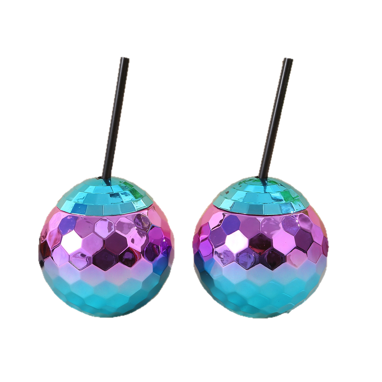 Novelty Disco Mirror Ball Plastic Straw Cup 450-500ML, Reusable Sphere Drink Tumbler for Nightclub & Party