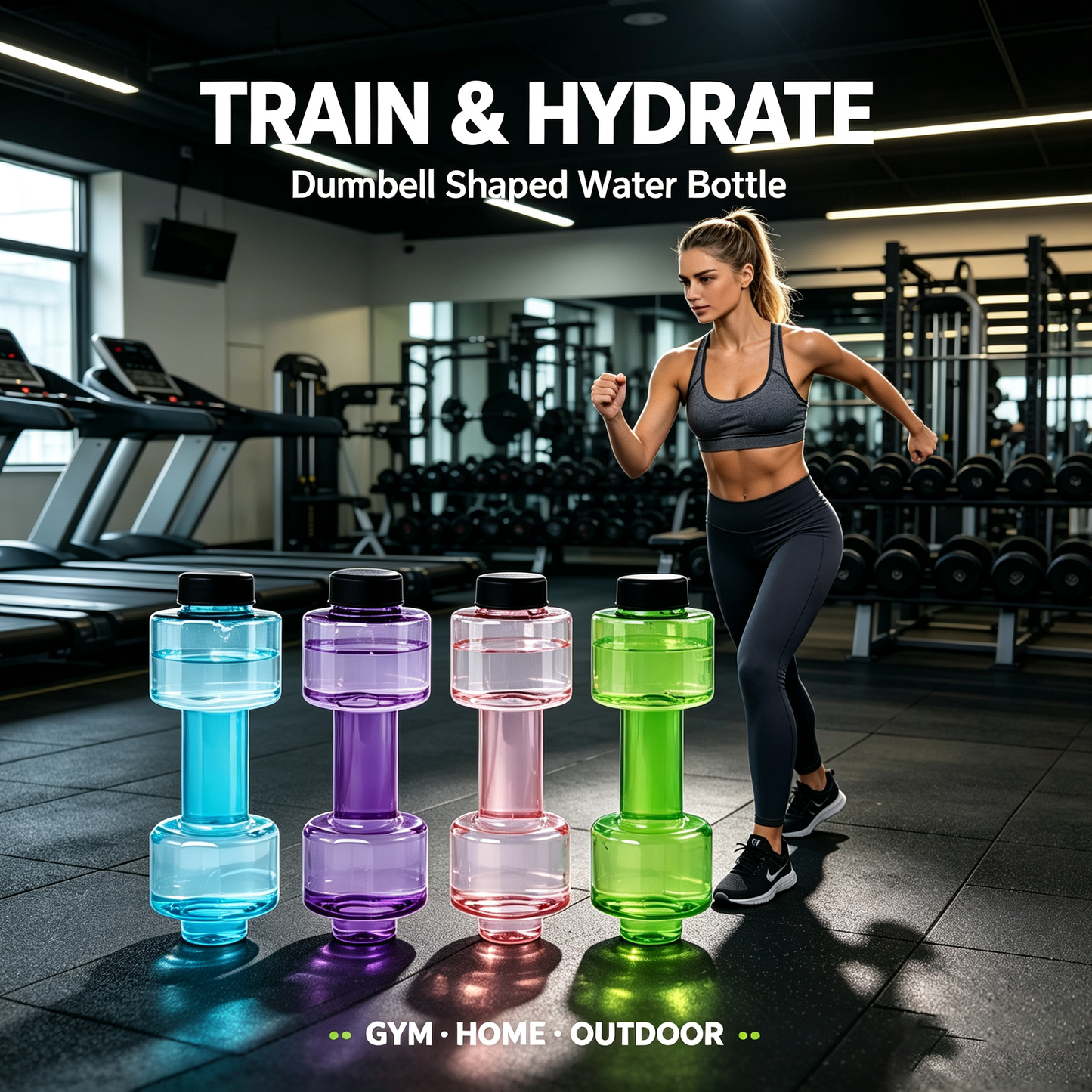 Wholesale Dumbbell Shaped Sports Water Bottle 450-500ML Custom Logo PET Plastic Gym Workout Hydration Bottle Custom Printing For Fitness Store Bulk Supply