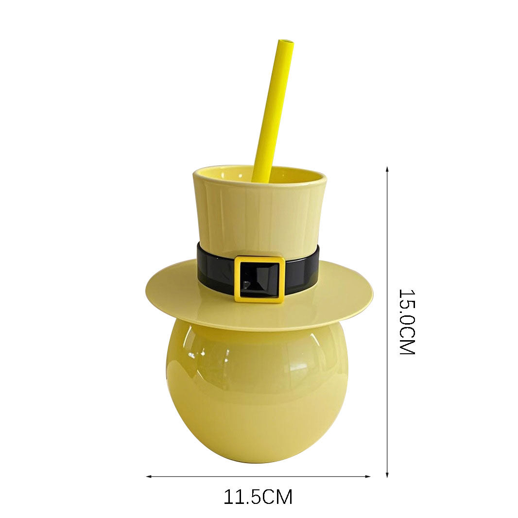 500ML Top Hat Shaped Plastic Straw Cup PP AS PET Novelty Party Drinking Cup Reusable Decorative Tumbler for Holiday Gift