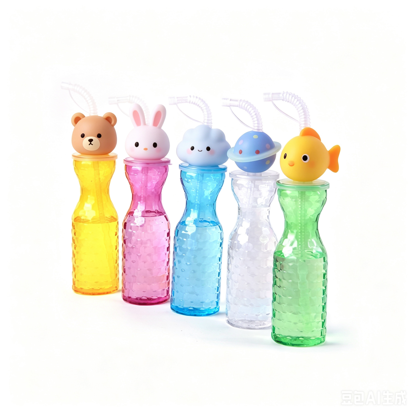 Cute 3D Cartoon Animal Head PET Straw Water Bottle 450-500ml | Reusable Kids Party Cold Drink Cup for Juice Bubble Tea