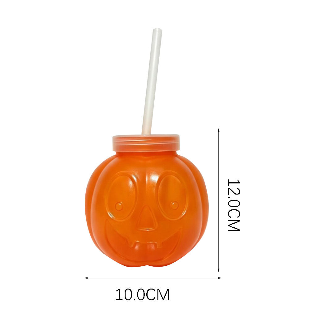 500ml PET Halloween pumpkin face straw cup for halloween party decor wholesale