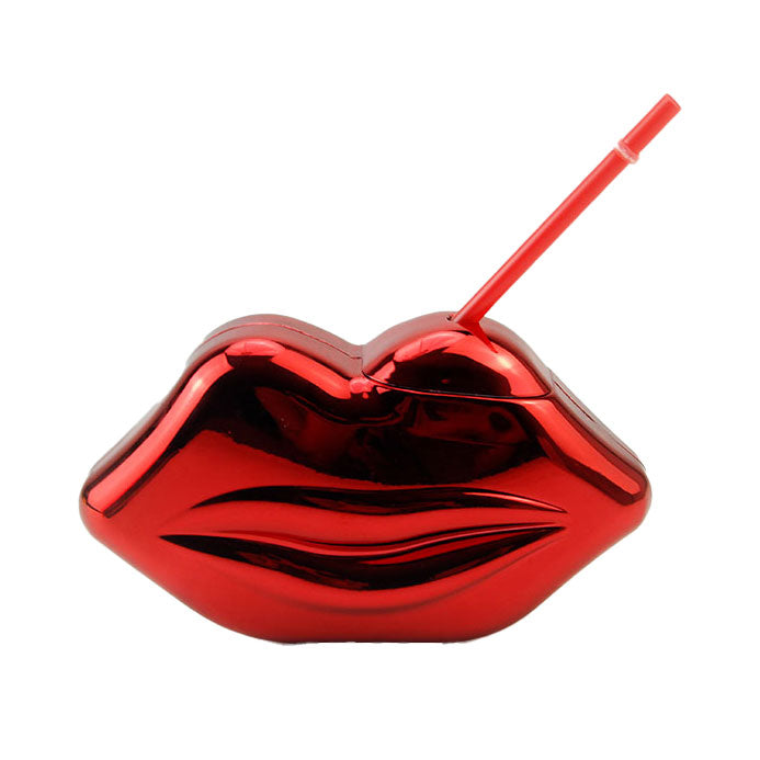 600ML Electroplated Lips Shape Plastic Tumbler Custom Logo  PP  Party Cup With Straw Custom Color Wholesale
