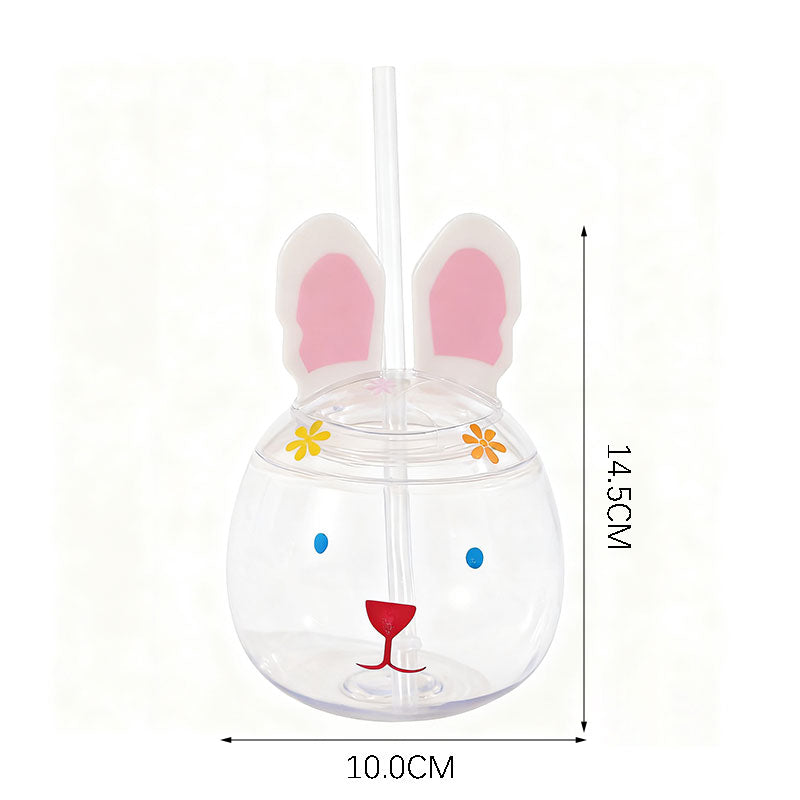 Cute 3D Rabbit Head PET Straw Cup 500ML Reusable Kids Plastic Tumbler Custom Printed Party Juice Water Cup