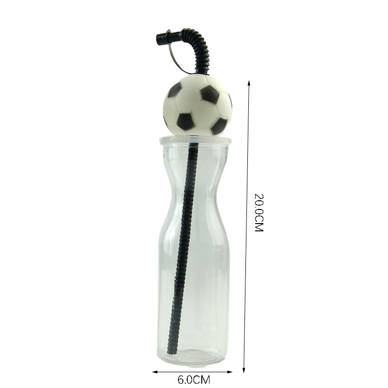 Novelty Football Soccer Ball Topper Plastic Straw Bottle 500ML, Reusable Sports Water Tumbler For Fan Events