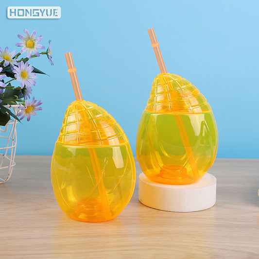 Summer Hawaiian Tropical Luau Party Supplies Fruit Shaped Cup Plastic Luminous Drinking Cup Mango Sippy Cup with Straw Lids
