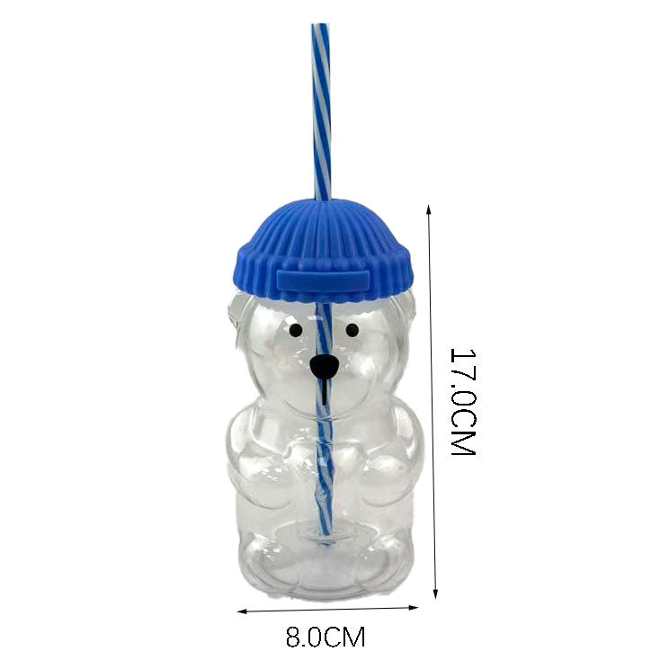 Cute Bear Shaped Plastic Water Cup 500ML | PP+PET Reusable Straw Cup For Party Daily Drinking