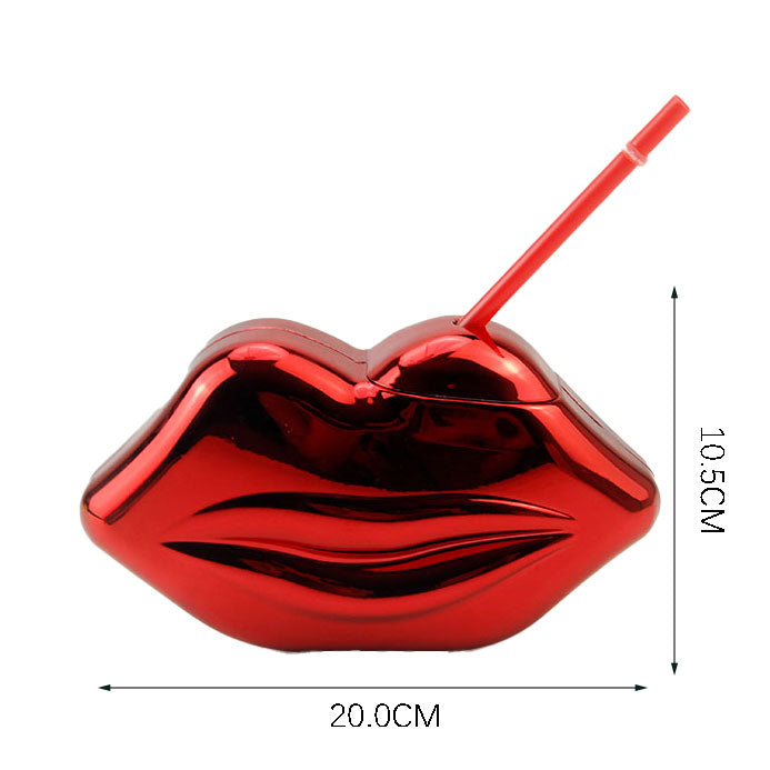 600ML Electroplated Lips Shape Plastic Tumbler Custom Logo  PP  Party Cup With Straw Custom Color Wholesale