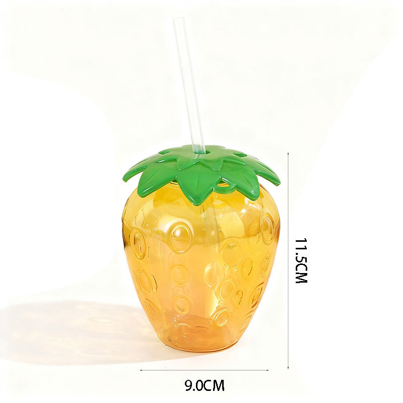 Novelty Pineapple Shaped Plastic Straw Cup 450-500ML, Reusable Fruit Drink Tumbler for Pool Tropical Party
