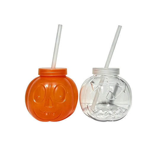 500ml PET Halloween pumpkin face straw cup for halloween party decor wholesale