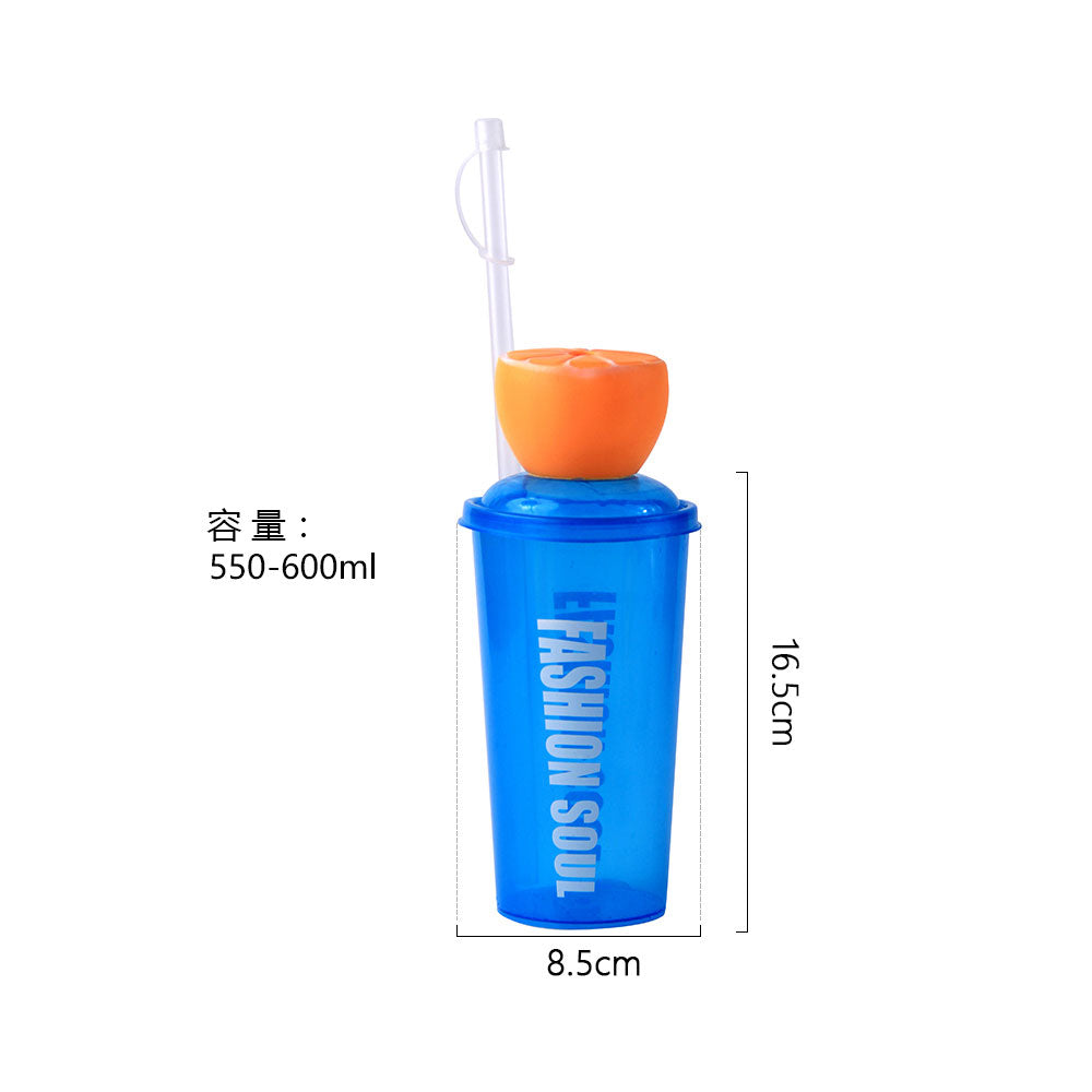 600ML 3D Cartoon Topper Plastic Tumbler With Straw Kids Reusable Water Cup For School Gift
