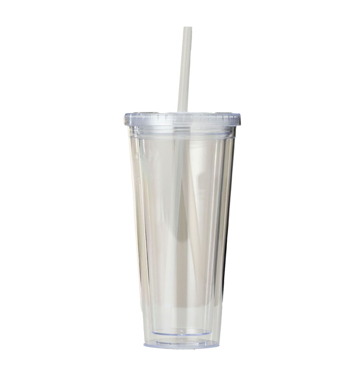 650ML Transparent PS Double Wall Plastic Tumbler With Flat Lid & Straw Custom Logo Drinking Cup