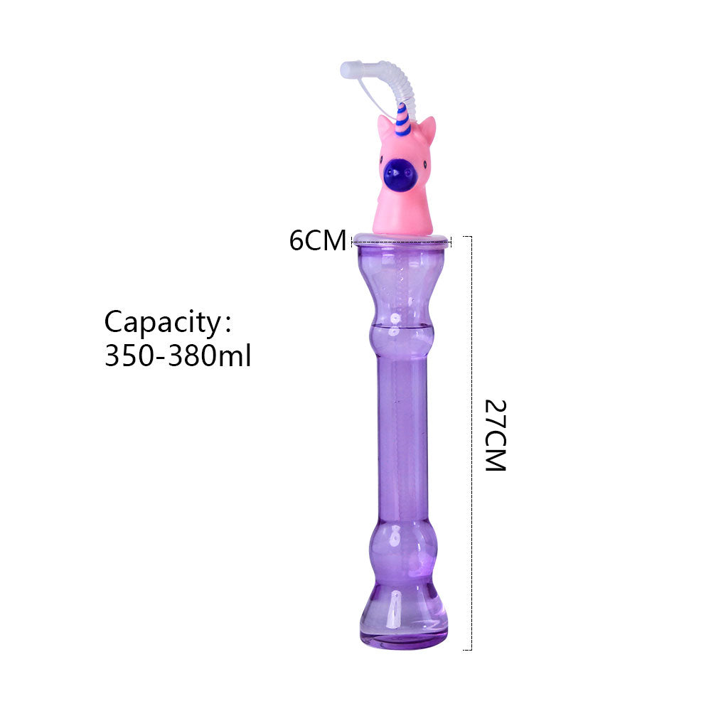 Cartoon Animal Head Straw Cup 350ml PET Tall Plastic Tumbler Kids Summer Party Novelty Drink Cup Custom Logo Wholesale