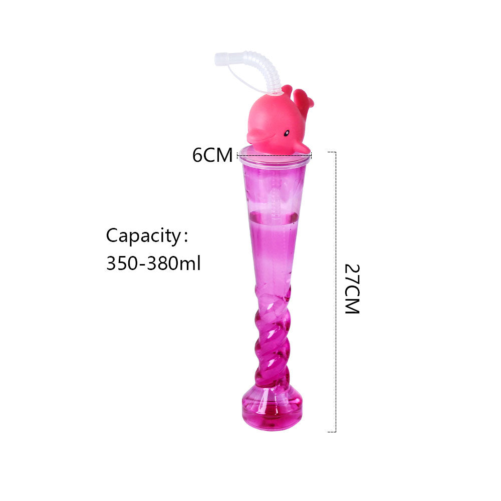 Twisted Tall Plastic Straw Cup 350-380ML | Cute 3D Animal Topper Reusable Cold Drink Cup for Bubble Tea Juice Party Stall Wholesale
