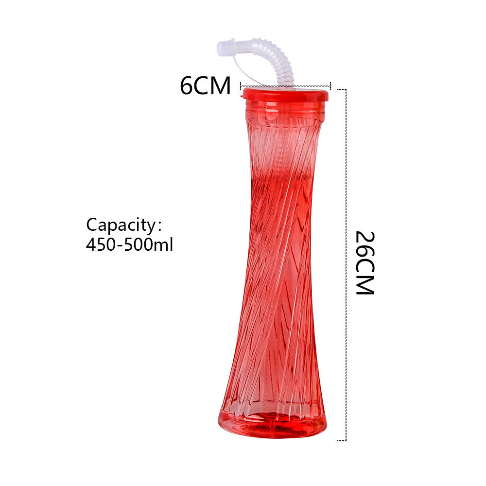 Tall Twist Plastic Yard Cup with Bendy Straw, 500ml BPA Free Summer Beach Party Cold Drink Tumbler for Pool Bar Carnival