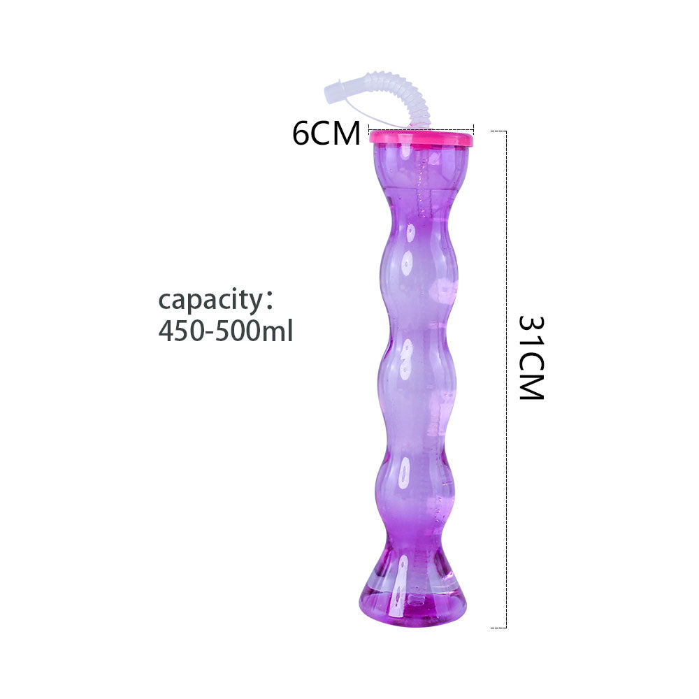 Wavy Tall Plastic Yard Cups 450-500ML PET PP Custom Logo Disposable Straw Cup For Bar Amusement Park Pool Party Wholesale