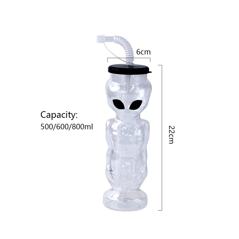 450-500ml Alien Shape Plastic Straw Cup 22×6cm PET Novelty Party Juice Bottle