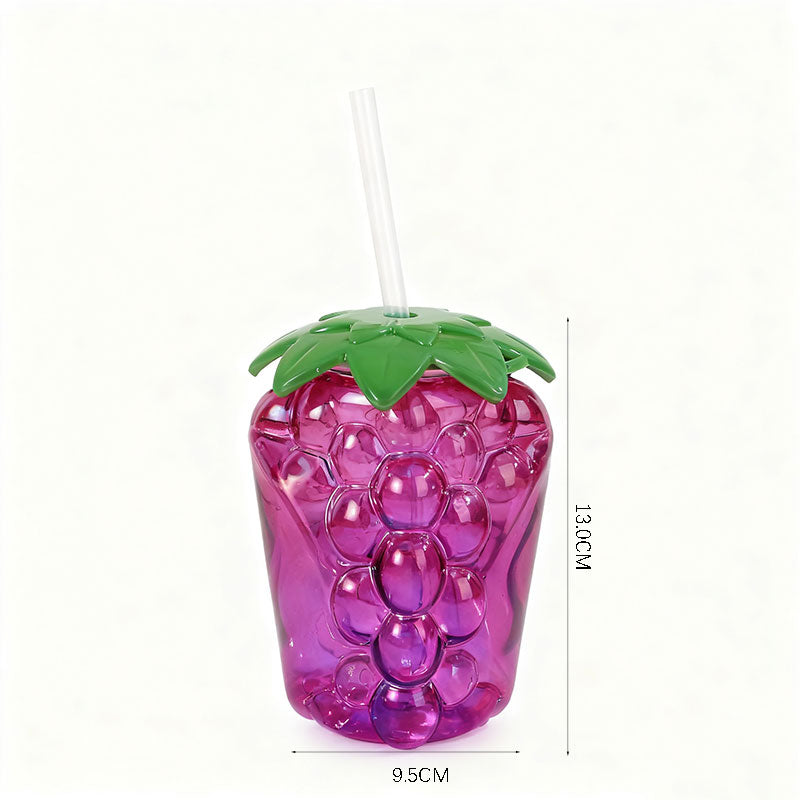 Novelty Grape Shaped Plastic Straw Cup 450-500ML, Reusable Fruit Drink Tumbler for Beach Pool Party