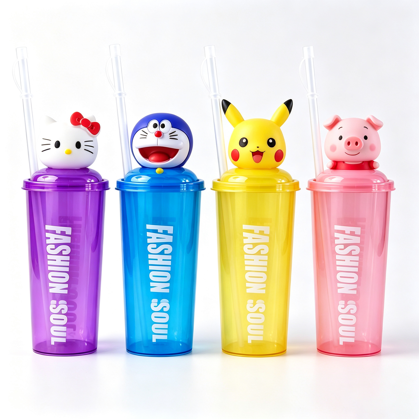 600ML 3D Cartoon Topper Plastic Tumbler With Straw Kids Reusable Water Cup For School Gift