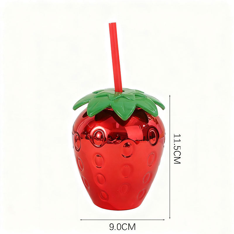 Novelty Strawberry Shaped Plastic Straw Cup 450-500ML, Reusable Fruit Drink Tumbler For Beach Pool Party