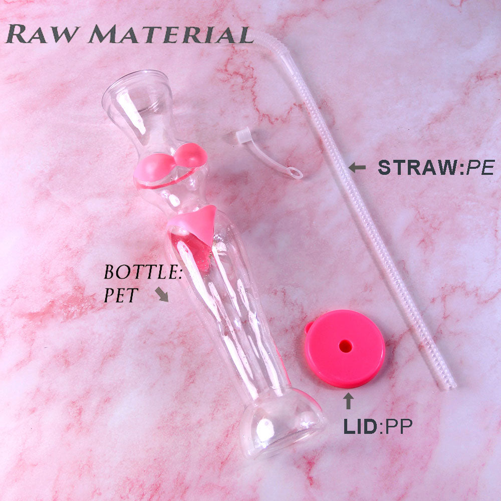 450-500ml Bikini Lady Shape Plastic Straw Cup 33×6cm PET Party Juice Bottle