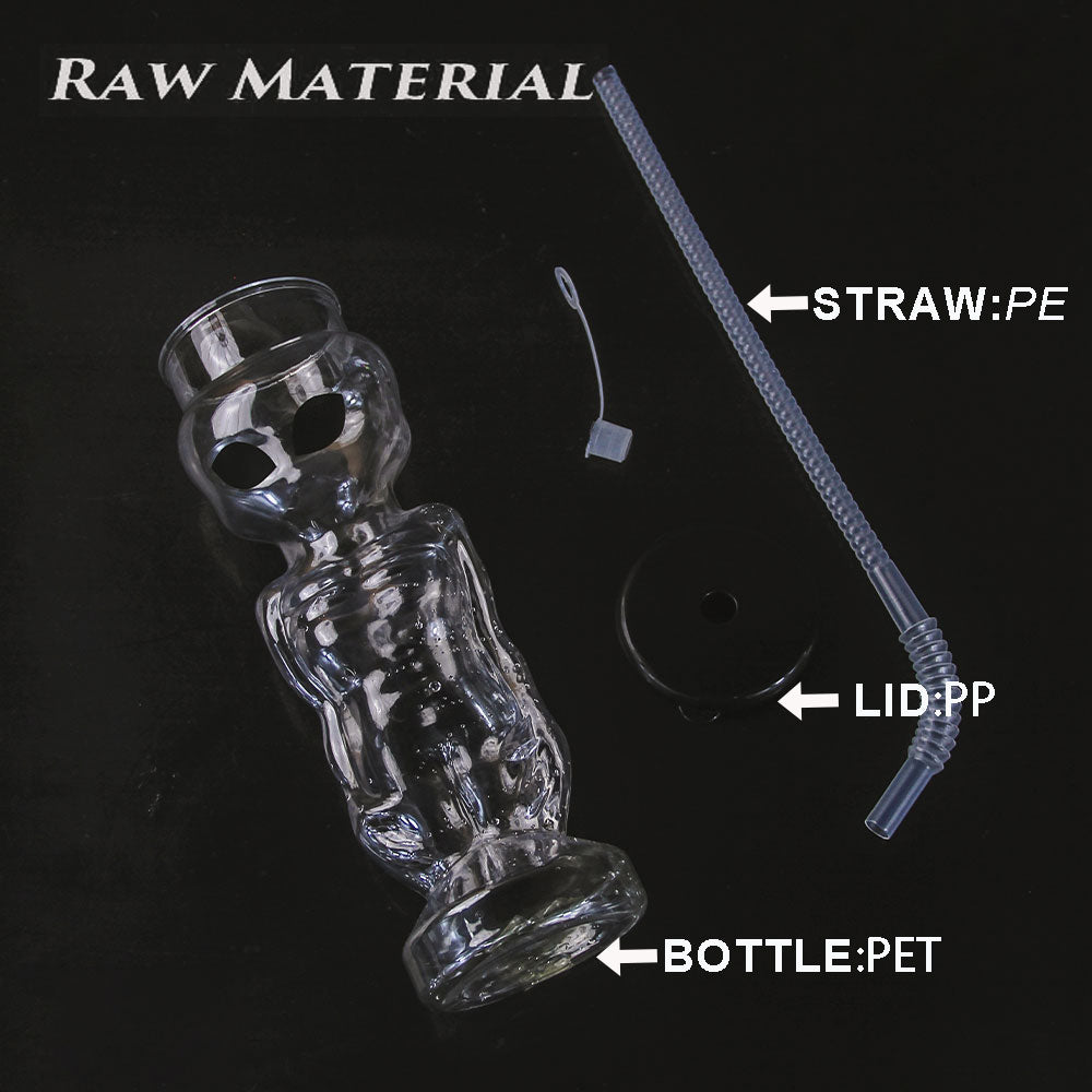 450-500ml Alien Shape Plastic Straw Cup 22×6cm PET Novelty Party Juice Bottle