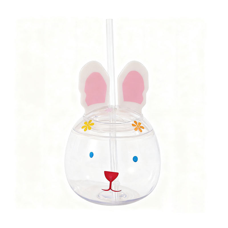 Cute 3D Rabbit Head PET Straw Cup 500ML Reusable Kids Plastic Tumbler Custom Printed Party Juice Water Cup