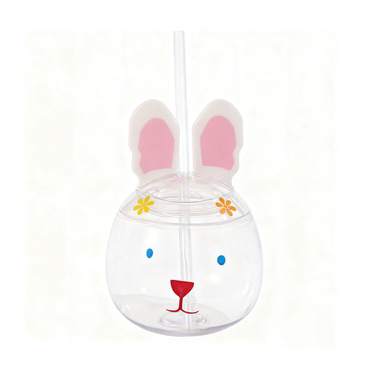 Cute 3D Rabbit Head PET Straw Cup 500ML Reusable Kids Plastic Tumbler Custom Printed Party Juice Water Cup