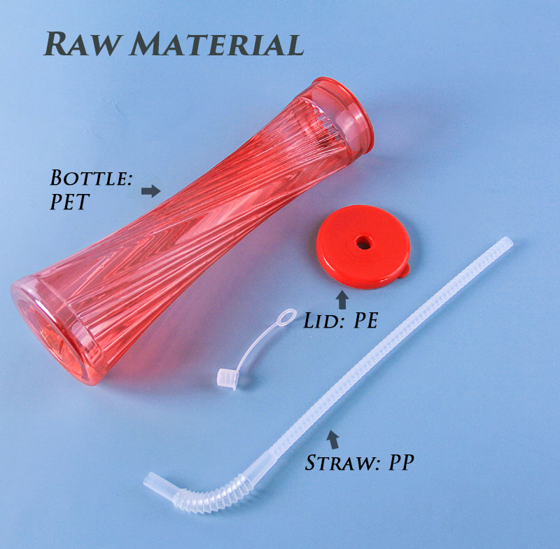 Tall Twist Plastic Yard Cup with Bendy Straw, 500ml BPA Free Summer Beach Party Cold Drink Tumbler for Pool Bar Carnival