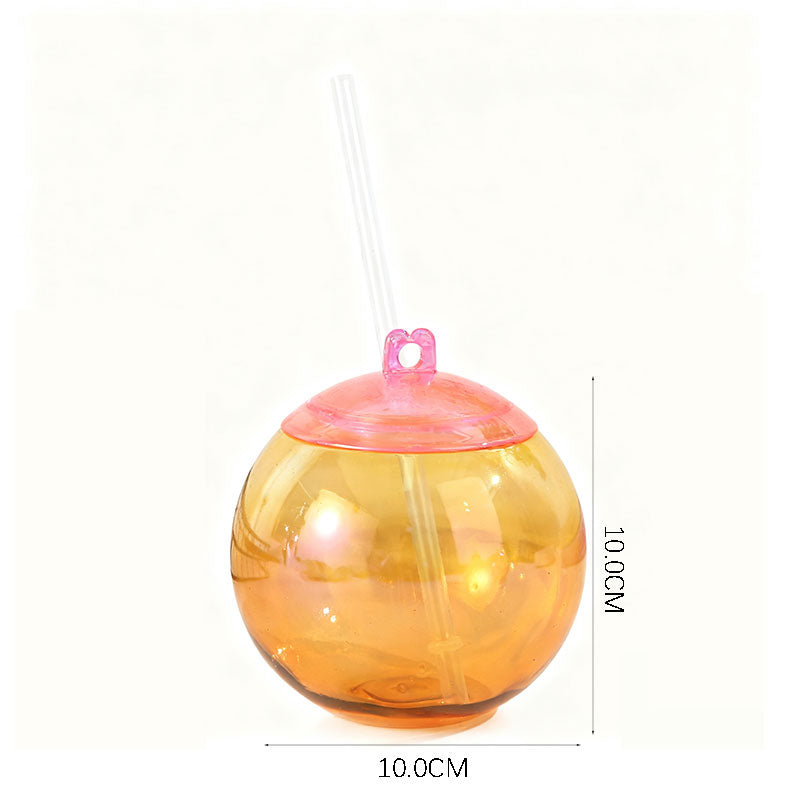 500ML Round Ball Plastic Straw Cup, Novelty Sphere Drink Tumbler For Party