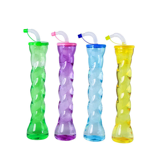 450-500ml Twisted Tall Plastic Straw Cup 30×6cm PET Party Juice Drinking Bottle