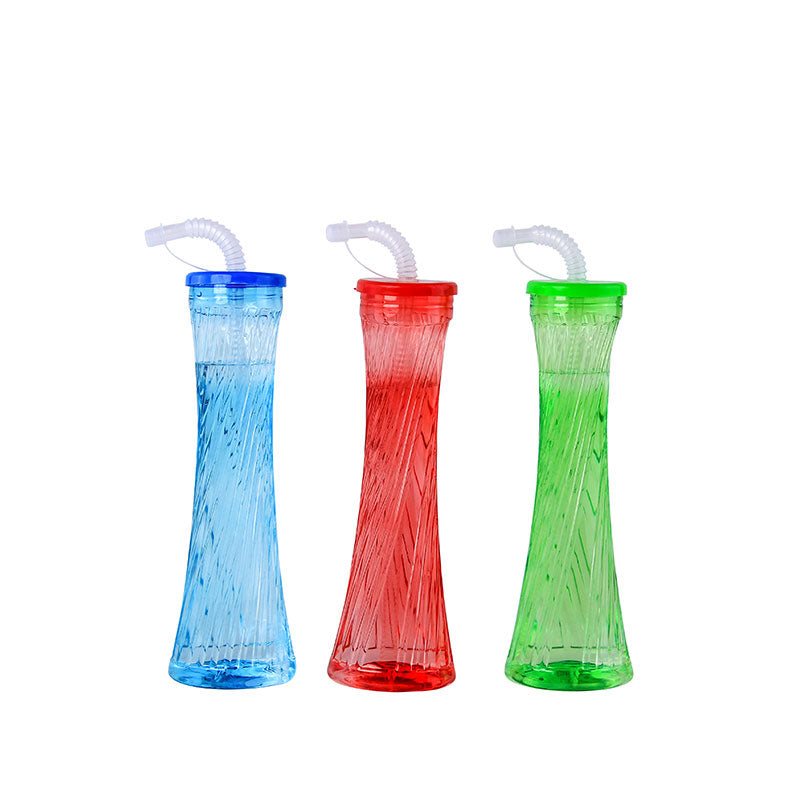 Tall Twist Plastic Yard Cup with Bendy Straw, 500ml BPA Free Summer Beach Party Cold Drink Tumbler for Pool Bar Carnival